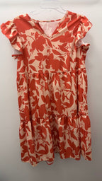 LG C/S Floral Pleated Layered V Neck Dress