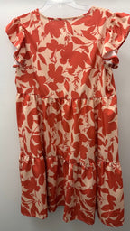 LG C/S Floral Pleated Layered V Neck Dress