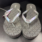 10 Michael Kors Bedford Monogram Platform Thong Silver logo Sandal