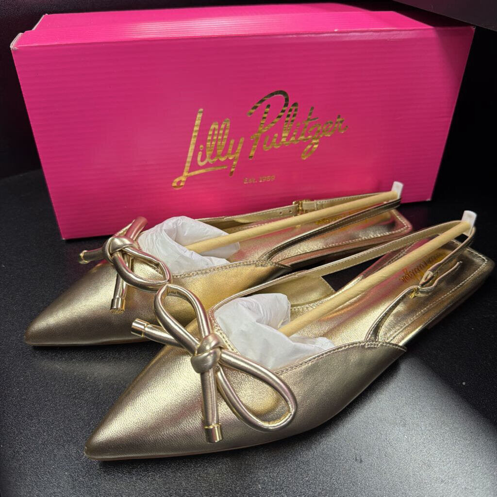 9.5 Lilly Pulitzer Metallic Leather Bow Slingback Point Shoe