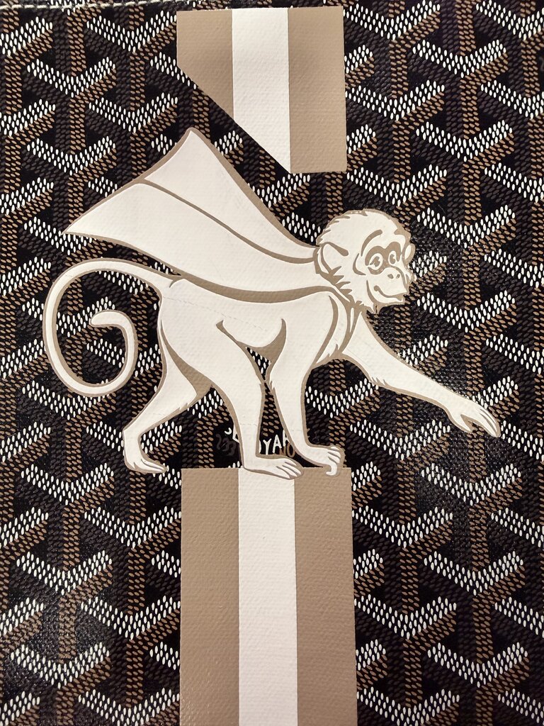 Goyard Marquage Senat MM Pouch Limited Edition Custom Hand Painted Monkey Design and Signature Goyardine Canvas