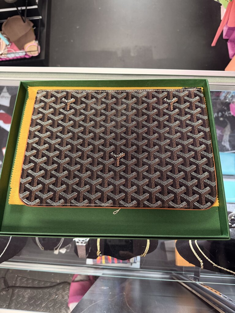 Goyard Marquage Senat MM Pouch Limited Edition Custom Hand Painted Monkey Design and Signature Goyardine Canvas