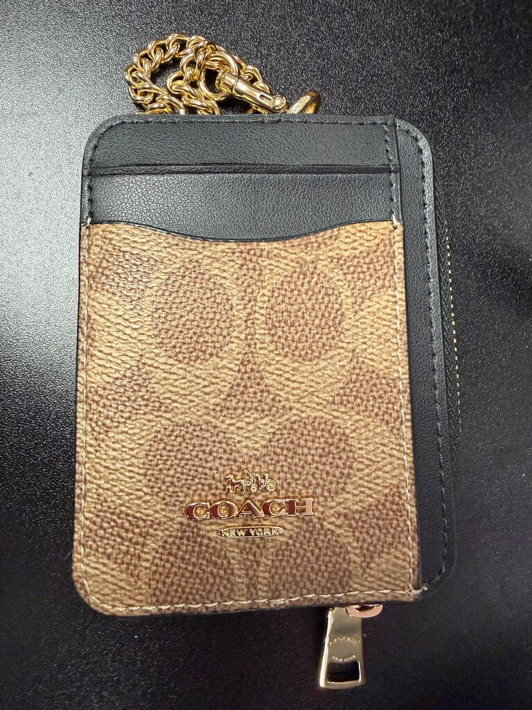 Coach Outllet Zip Card Case Signature Canvas/Leather Gold Chain