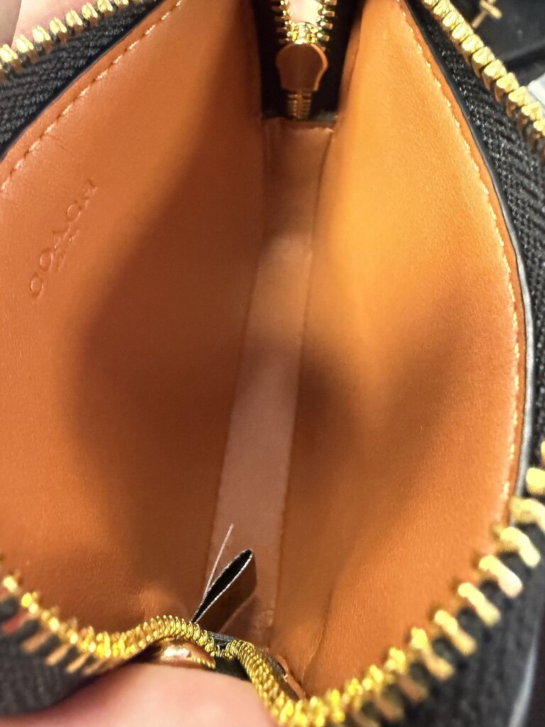 Coach Outllet Zip Card Case Signature Canvas/Leather Gold Chain