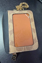 Coach Outllet Zip Card Case Signature Canvas/Leather Gold Chain