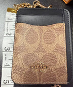 Coach Outllet Zip Card Case Signature Canvas/Leather Gold Chain