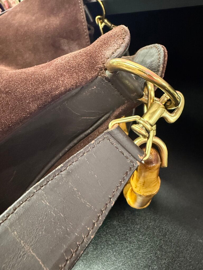 Gucci Two-Way Bamboo Suede Leather Hobo