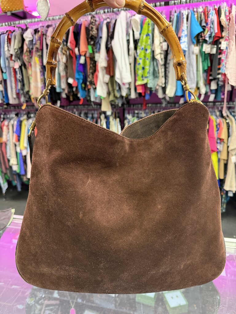 Gucci Two-Way Bamboo Suede Leather Hobo