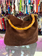 Gucci Two-Way Bamboo Suede Leather Hobo