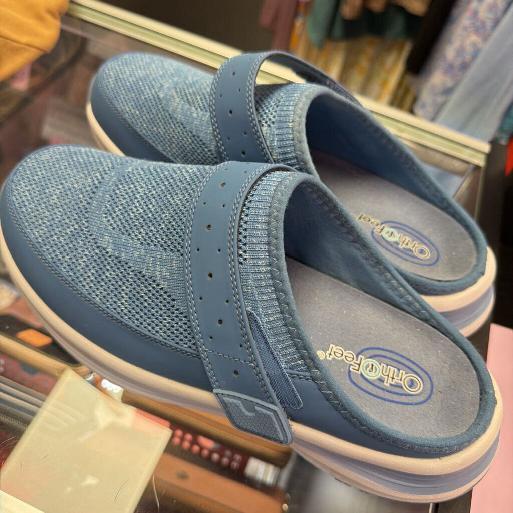 11 OrthoFeet Iris Shoes 72022 Women 11B Blue Slip On Mules Adjustable Strap 1594