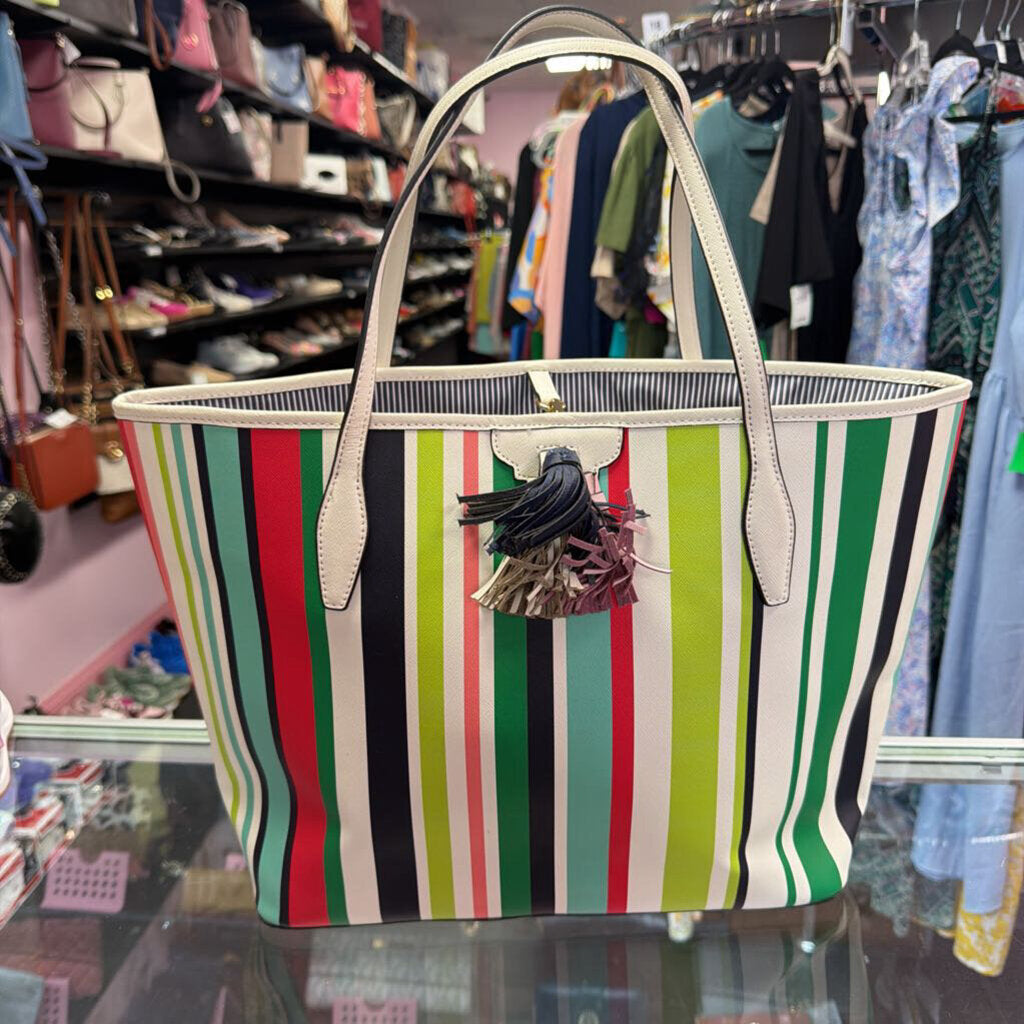Crown & Ivy Striped Tassel Detail Tote