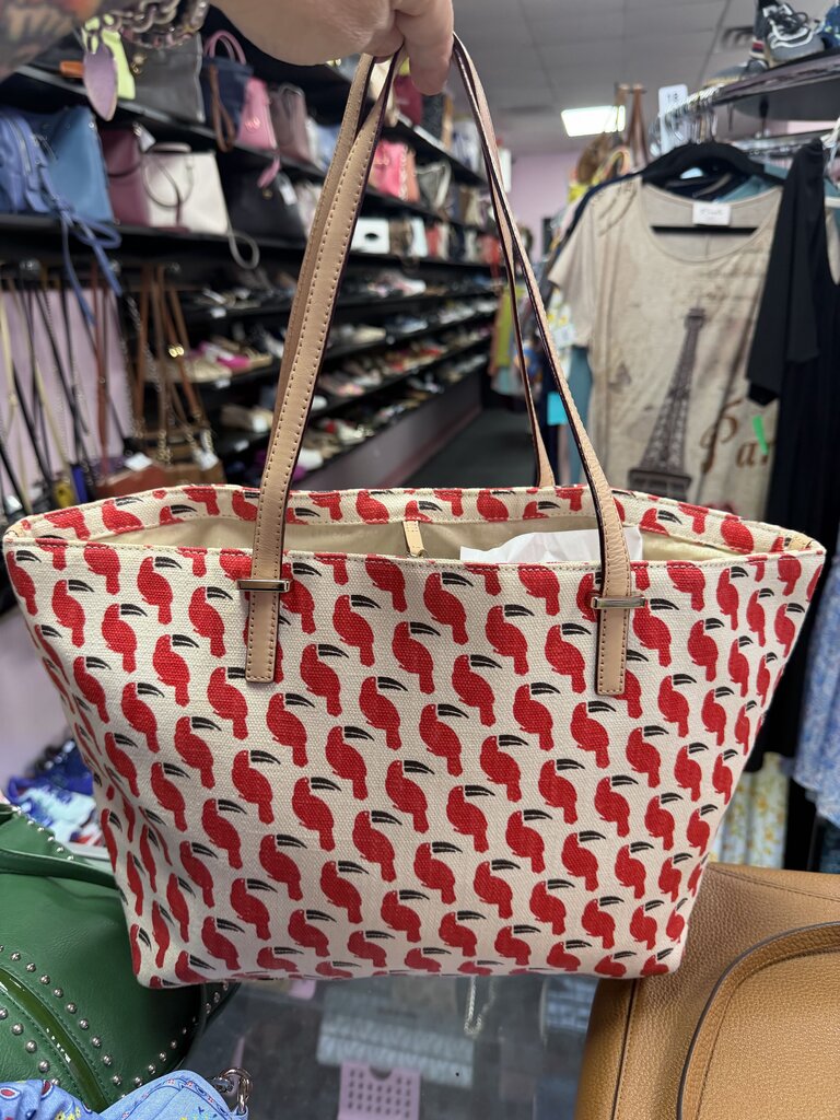 Kate Spade Canvas Rare Francis Tucan Leather Trim Tote