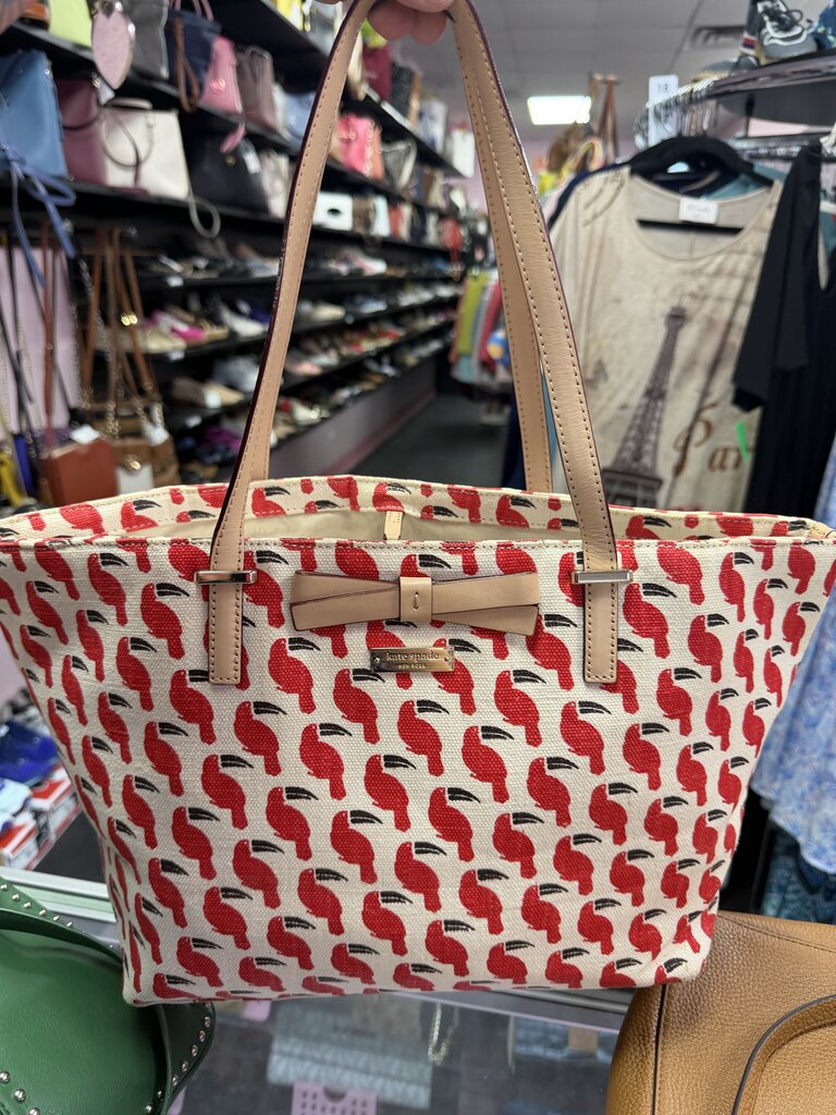 Kate Spade Canvas Rare Francis Tucan Leather Trim Tote