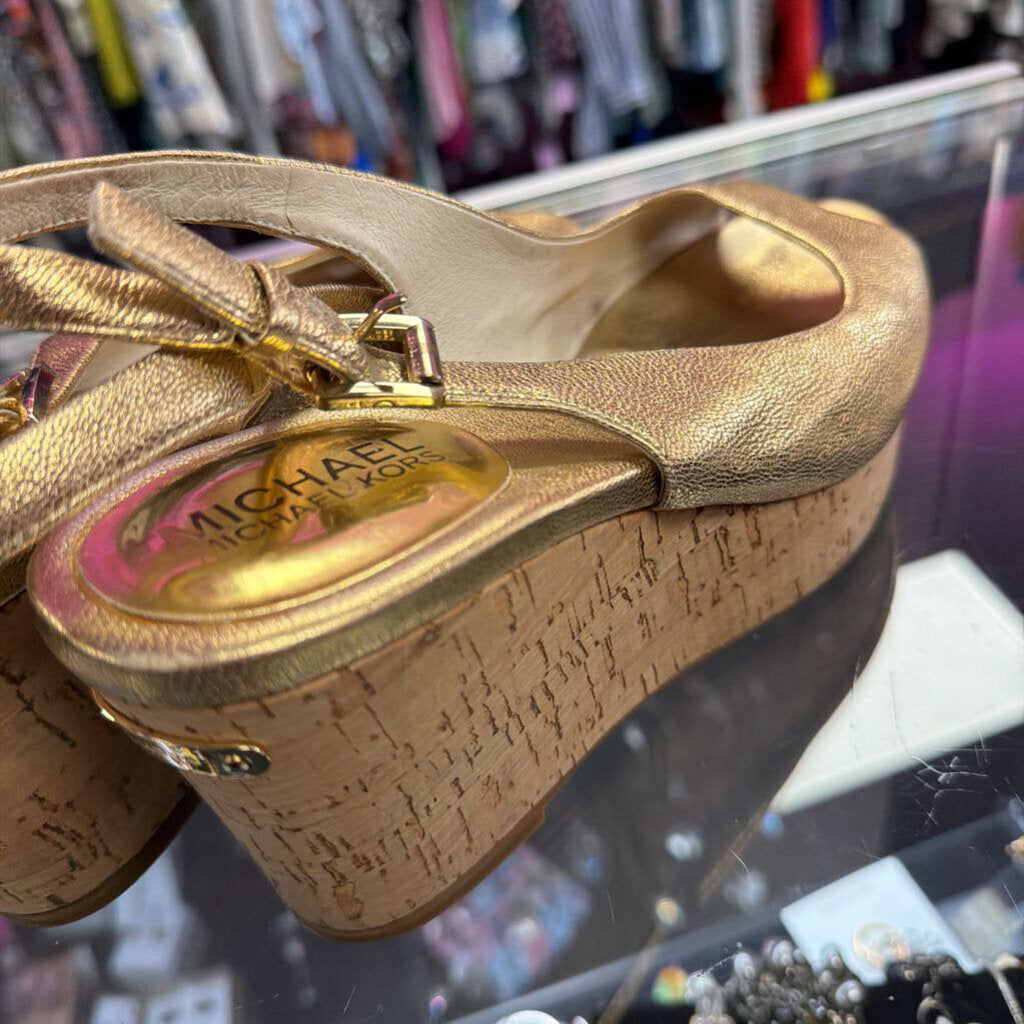 7 Michael Kors Cork Gold Wedge Sling Back