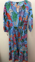 SM L/S Floral M/C Drawstring Waist V Neck Dress