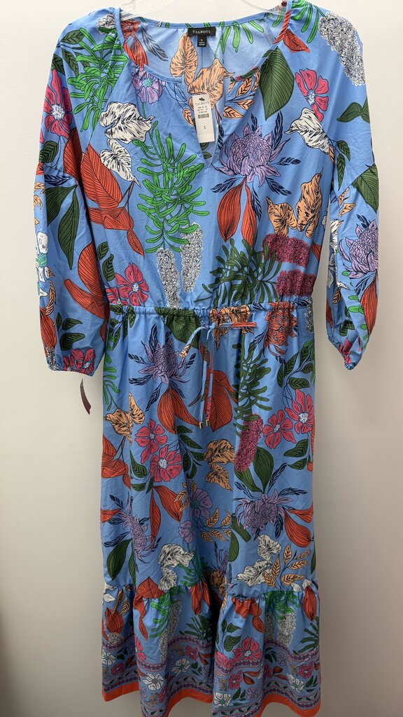 SM L/S Floral M/C Drawstring Waist V Neck Dress