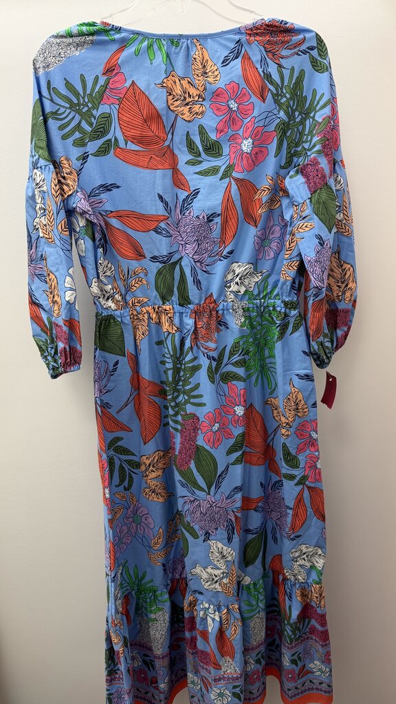 SM L/S Floral M/C Drawstring Waist V Neck Dress