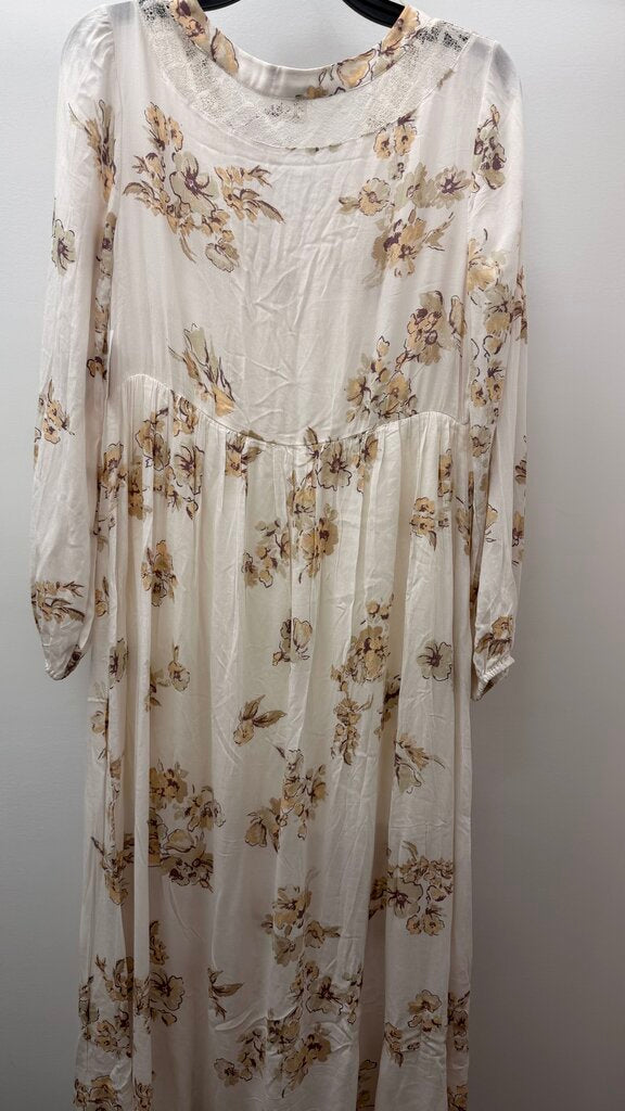MED L/S Floral Tie Tassel Front Sheer Dress
