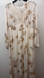 MED L/S Floral Tie Tassel Front Sheer Dress