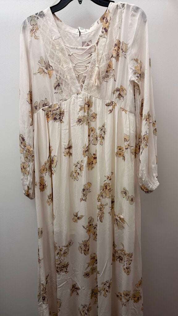 MED L/S Floral Tie Tassel Front Sheer Dress