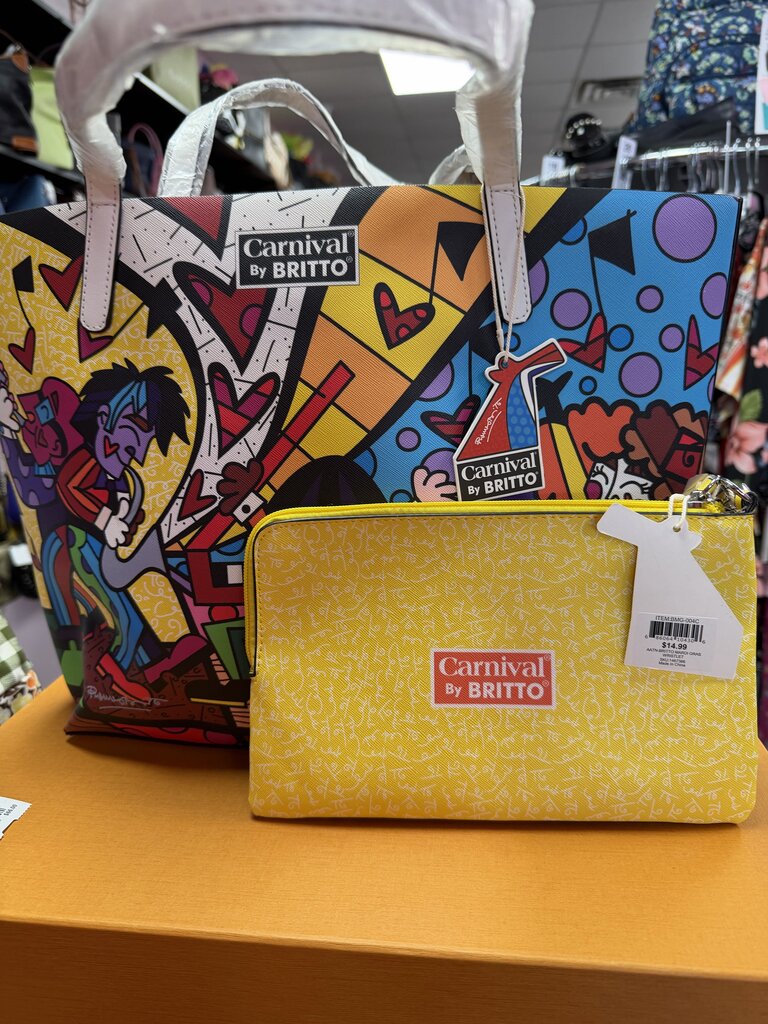 Romero Britto Music II Limited Edition Tote W/ Yellow Wristlet Art NWT Rare