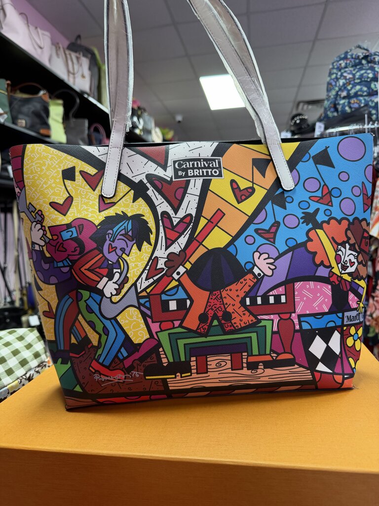 Romero Britto Music II Limited Edition Tote W/ Yellow Wristlet Art NWT Rare