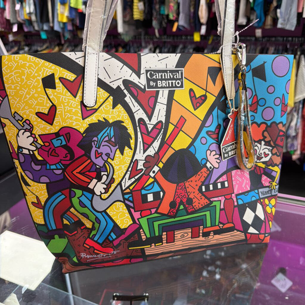 Romero Britto Music II Limited Edition Tote W/ Yellow Wristlet Art NWT Rare