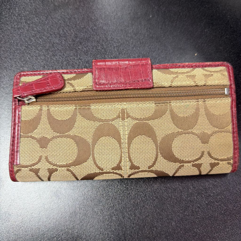 Coach Hampton Rare Signature Wallet Khaki Canvas Croco Embossed Trim