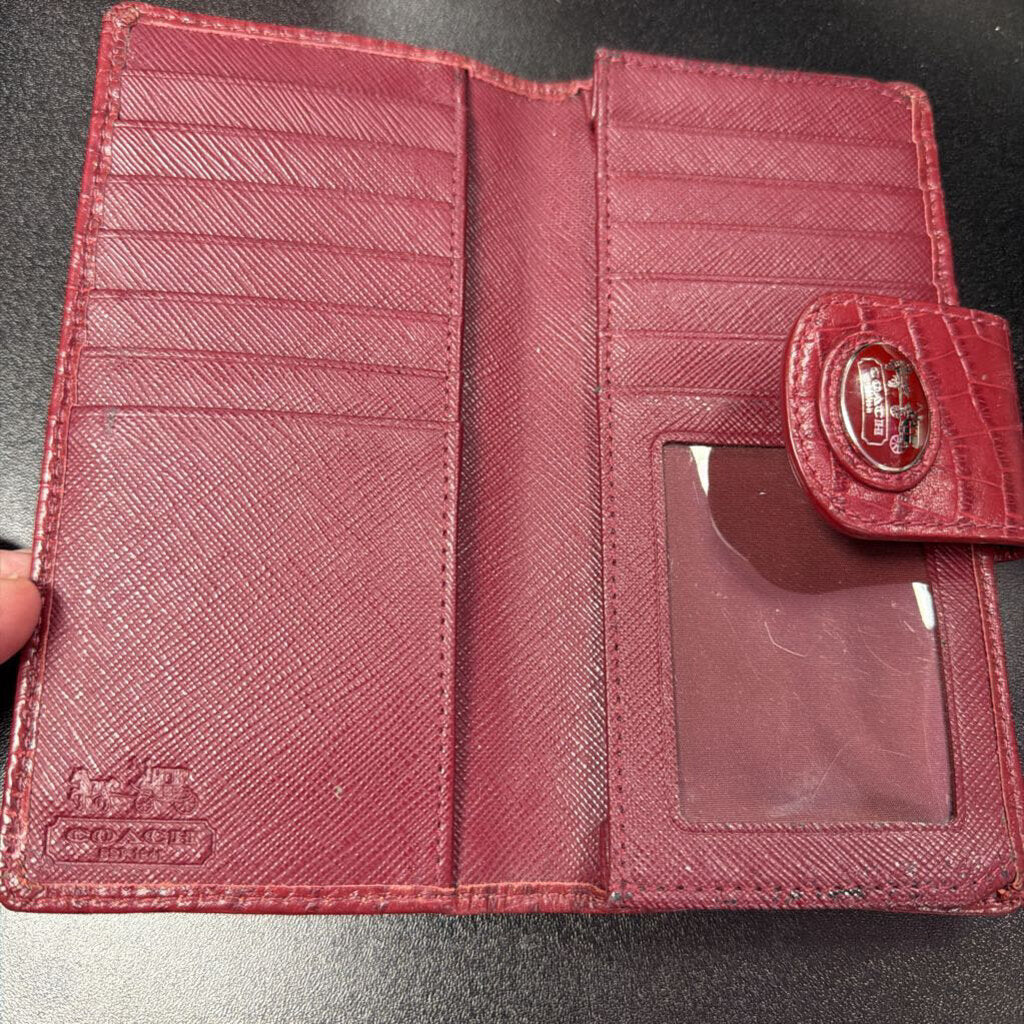 Coach Hampton Rare Signature Wallet Khaki Canvas Croco Embossed Trim