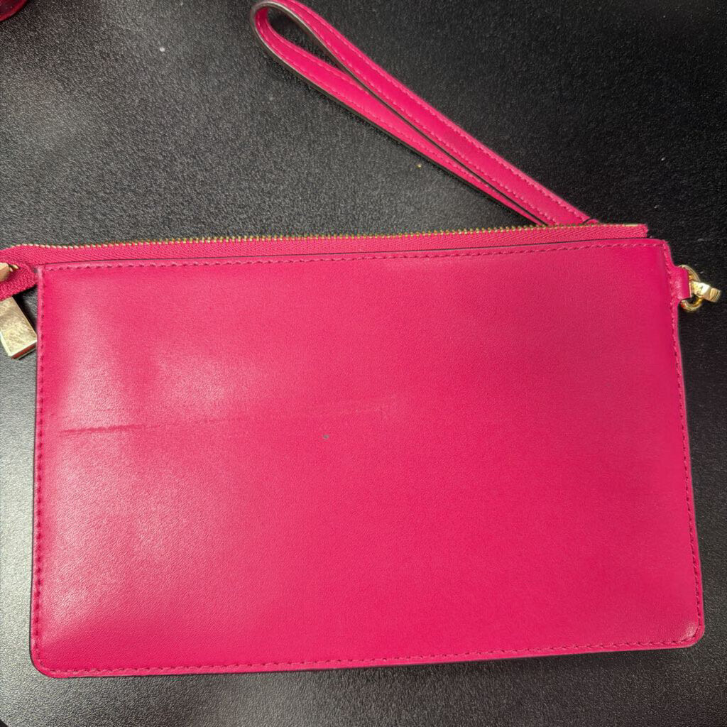 Michael Kors Medium Gusset Wristlet Ultra Pink Leather Love Studded Detail