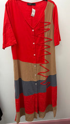 XL/14 S/S BF Boho V Neck Colorblock Cotton Maxi Shirt Style