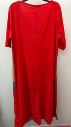 XL/14 S/S BF Boho V Neck Colorblock Cotton Maxi Shirt Style
