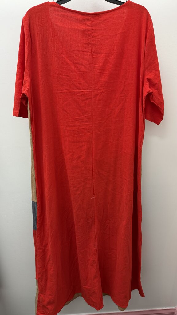 XL/14 S/S BF Boho V Neck Colorblock Cotton Maxi Shirt Style