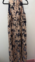 14 Halter NWT Floral Metallic Sparkle Keyhole Rhinestone waist Detail Maxi