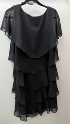 XL/14 Flutter Sleeve Tiered Chiffon Solid Dress Vneck Crystal Detail