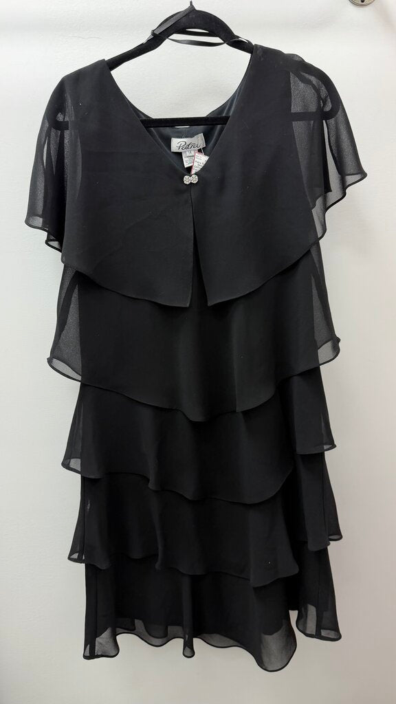 XL/14 Flutter Sleeve Tiered Chiffon Solid Dress Vneck Crystal Detail