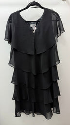 XL/14 Flutter Sleeve Tiered Chiffon Solid Dress Vneck Crystal Detail