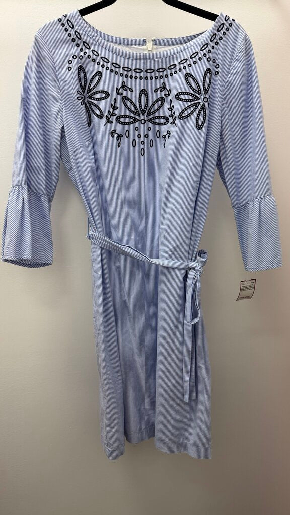 12 Scoop embroidered Mirco Stripe Belted Dress