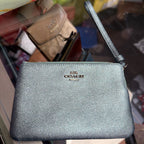 Coach Metallic Small Corner Crossgrain Wristlet