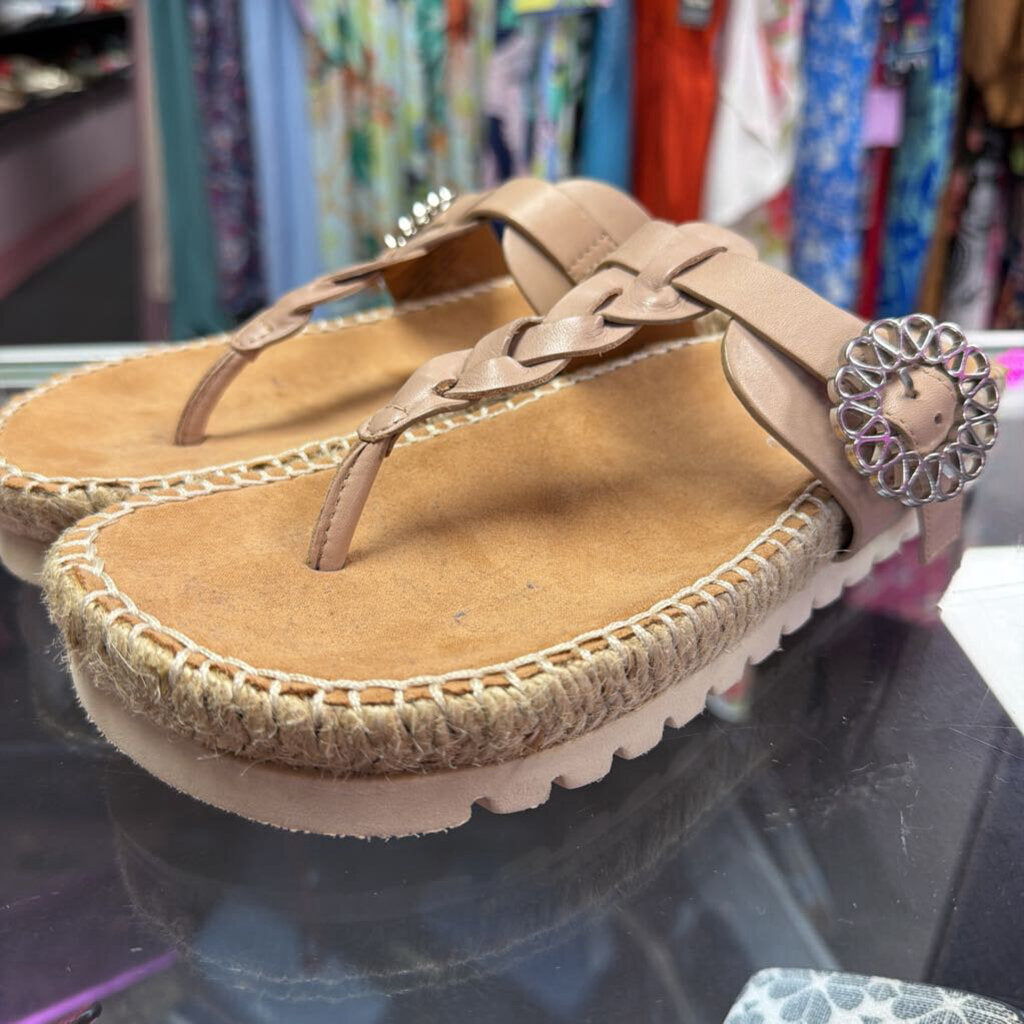 7.5 Lucky Brand Thong Silver Detail Slide On Espadrille Sandal