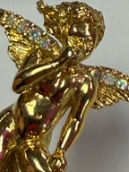 Kirks Folly Cherub on Shell Aurora Borealis Rhinestones Seafoam Cabochon "Pearl"