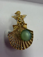 Kirks Folly Cherub on Shell Aurora Borealis Rhinestones Seafoam Cabochon "Pearl"