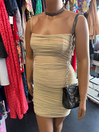 14 Mesh Ruched Pleated Solid Dress