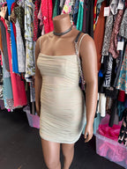 14 Mesh Ruched Pleated Solid Dress