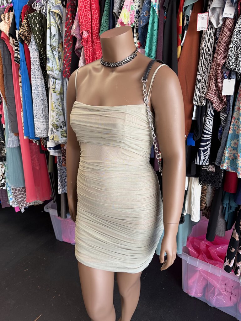 14 Mesh Ruched Pleated Solid Dress