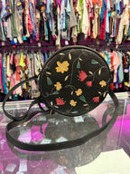 Portland Leather Goods Folklore Circle Crossbody Leather Embroidered Wildflower