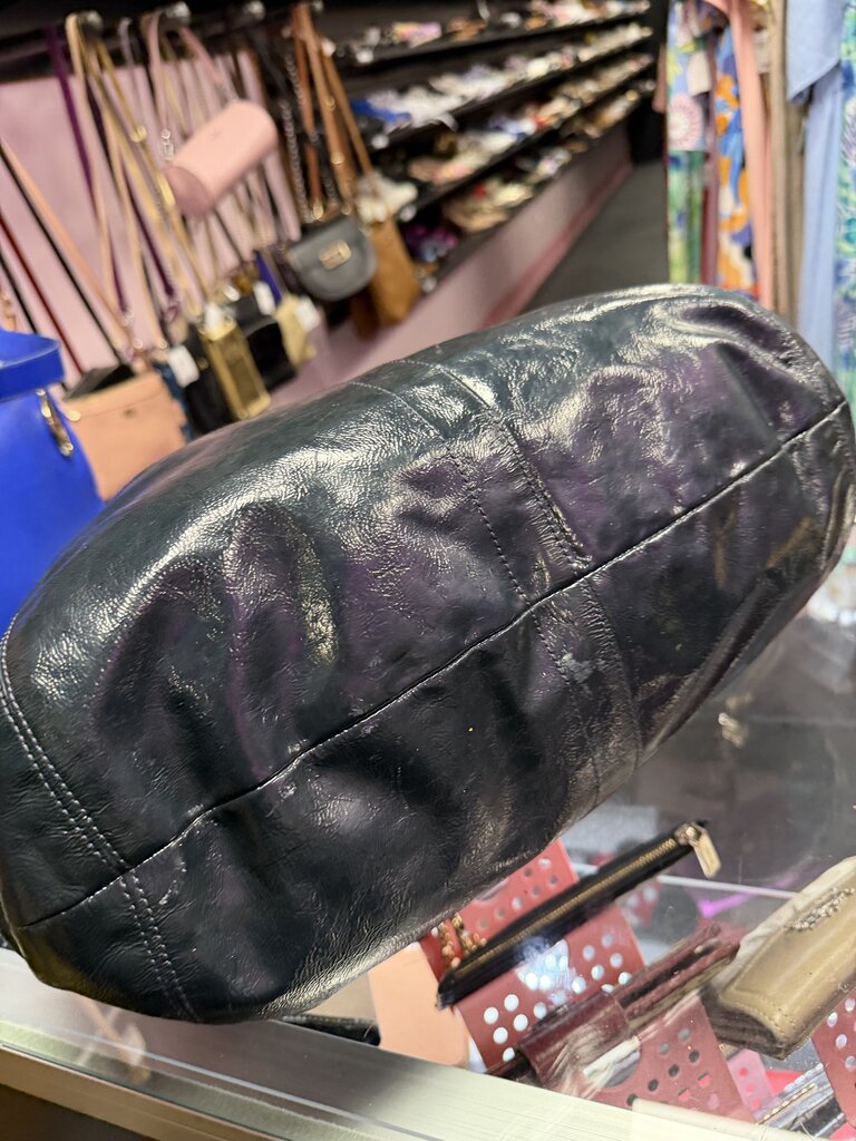 Coach Ergo Patent Leather Hobo Turnlock Exterior Pocket Dark Teal
