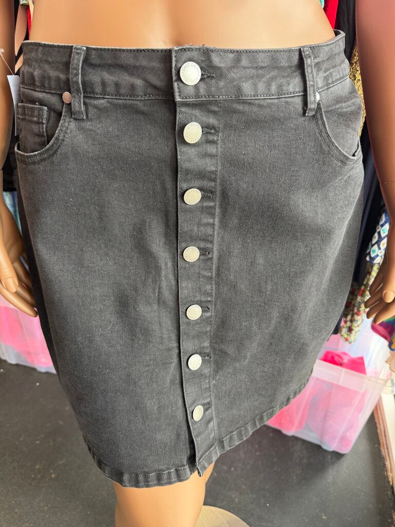 14 Button Front Denim Skirt