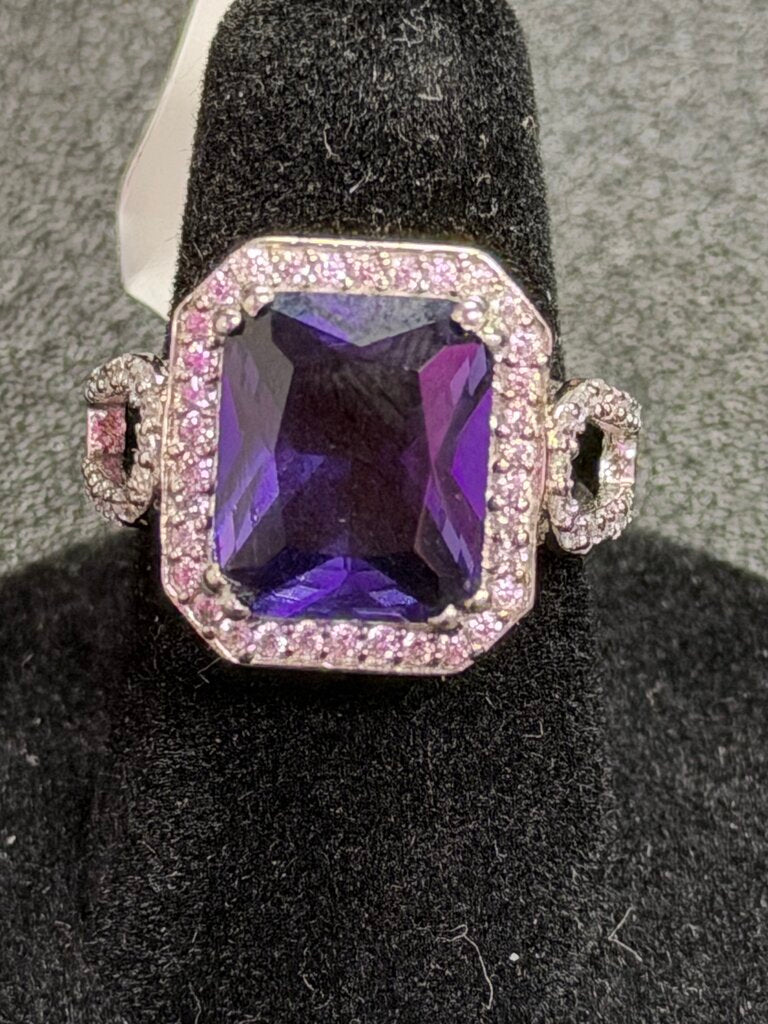925 LNT India Lab Amethyst/Cubic Cocktail Ring