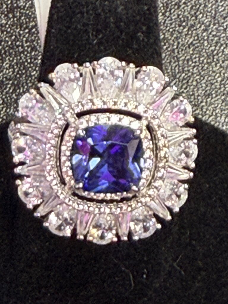 925 DSMK Halo Lab Sapphire Cubic Cocktail Ring